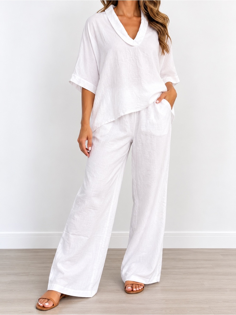 White 3X Textured Wide-Leg Pants & Relaxed Top 2-Piece Set